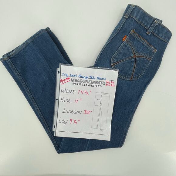 Vtg. Levis Orange Tab Jeans Rare Corduroy Pocket, Tag Sz 31 x 32/ Actual 29 x 32 - Picture 9 of 9